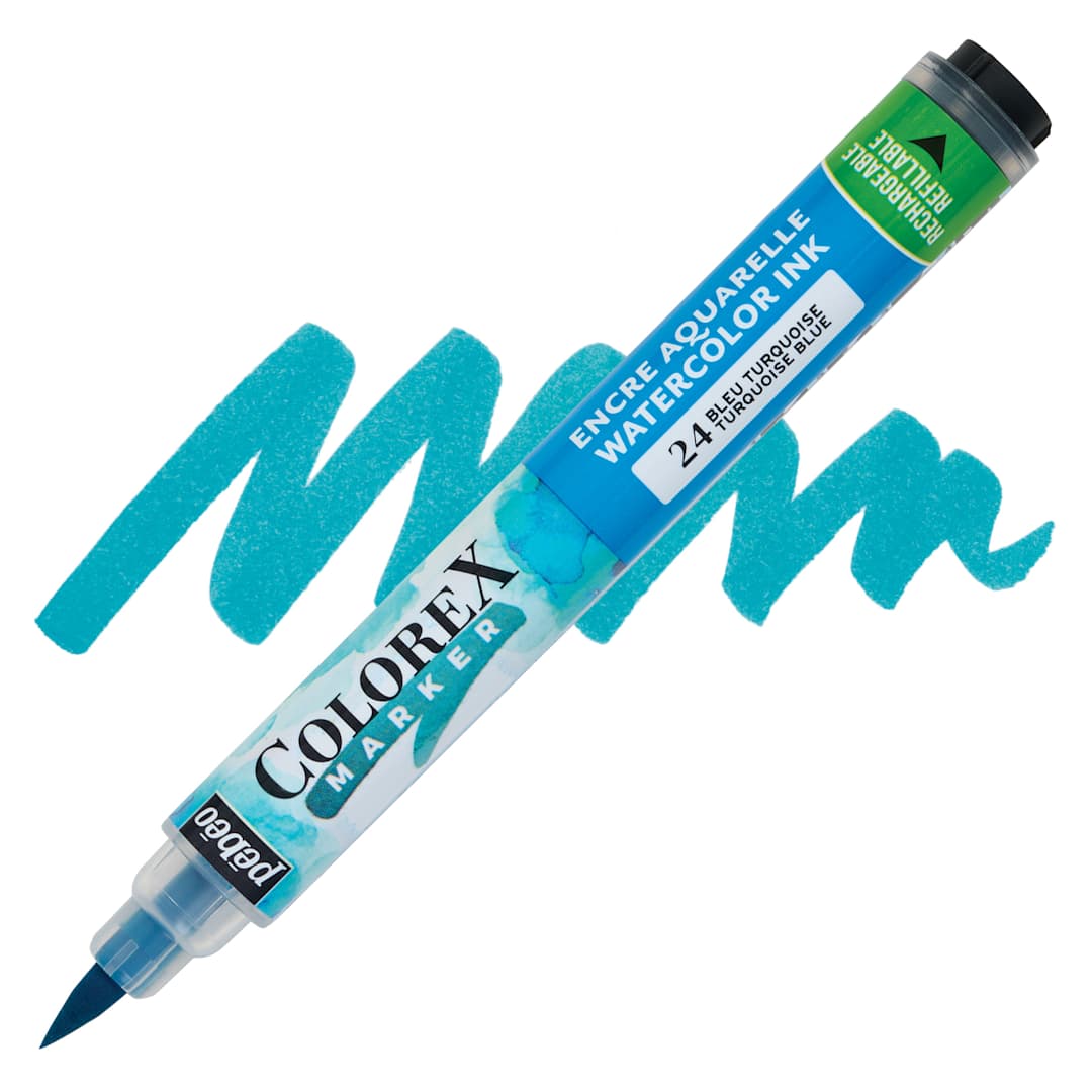 Open in modal - Pebeo Colorex Refillable Marker - Turquoise Blue marker and swatch