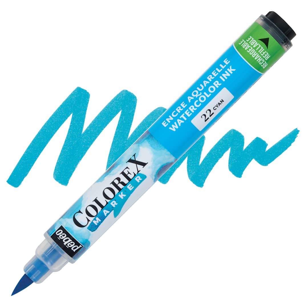 Open in modal - Pebeo Colorex Refillable Marker - Cyan marker and swatch