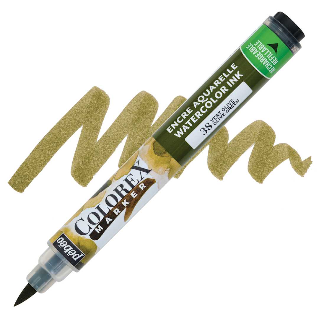 Open in modal - Pebeo Colorex Refillable Marker - Vert Olive, marker and swatch