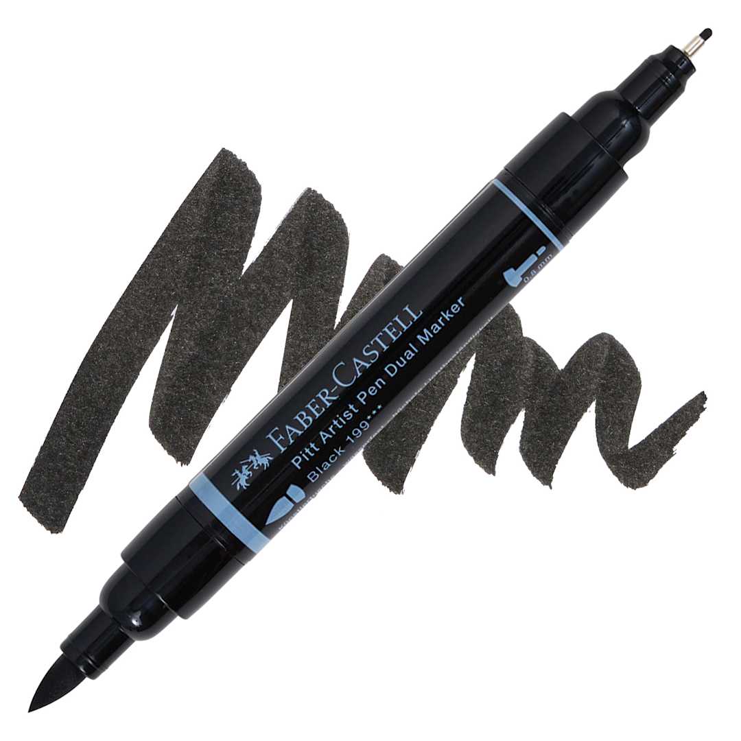Open in modal - Faber-Castell Pitt Artist Pen Dual Tip Marker - Black 199 marker and swatch