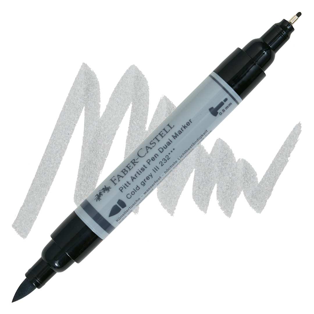 Open in modal - Faber-Castell Pitt Artist Pen Dual Tip Marker - Cold Grey III 232 marker and swatch