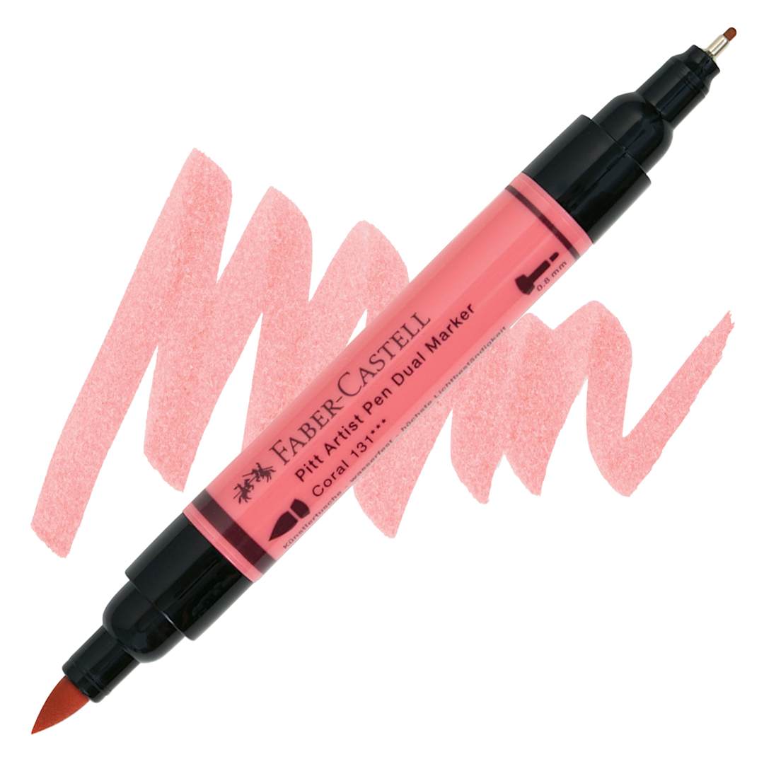 Open in modal - Faber-Castell Pitt Artist Pen Dual Tip Marker - Coral 131 marker and swatch