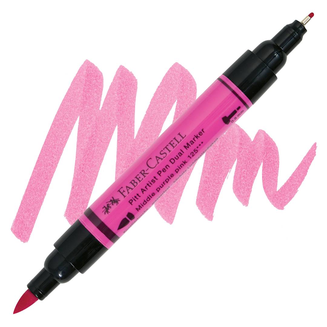 Open in modal - Faber-Castell Pitt Artist Pen Dual Tip Marker - Middle Purple Pink 125 marker and swatch