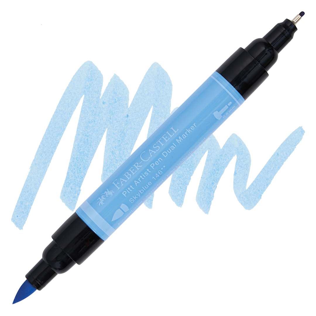 Open in modal - Faber-Castell Pitt Artist Pen Dual Tip Marker - Sky Blue 146 marker and swatch