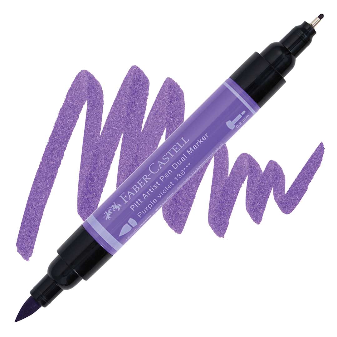Open in modal - Faber-Castell Pitt Artist Pen Dual Tip Marker - Purple Violet 136 marker and swatch