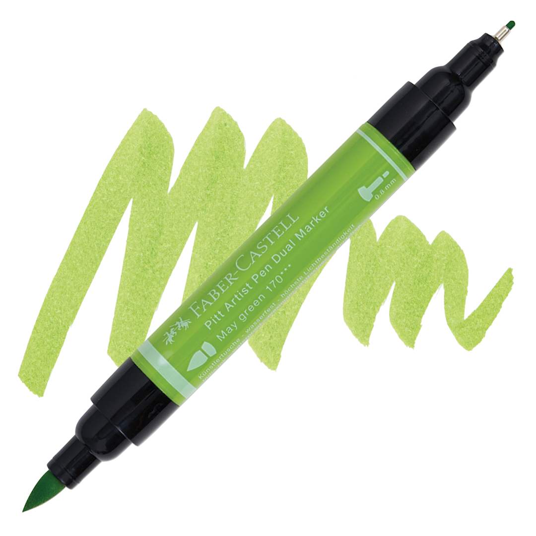 Open in modal - Faber-Castell Pitt Artist Pen Dual Tip Marker - May Green 170 marker and swatch