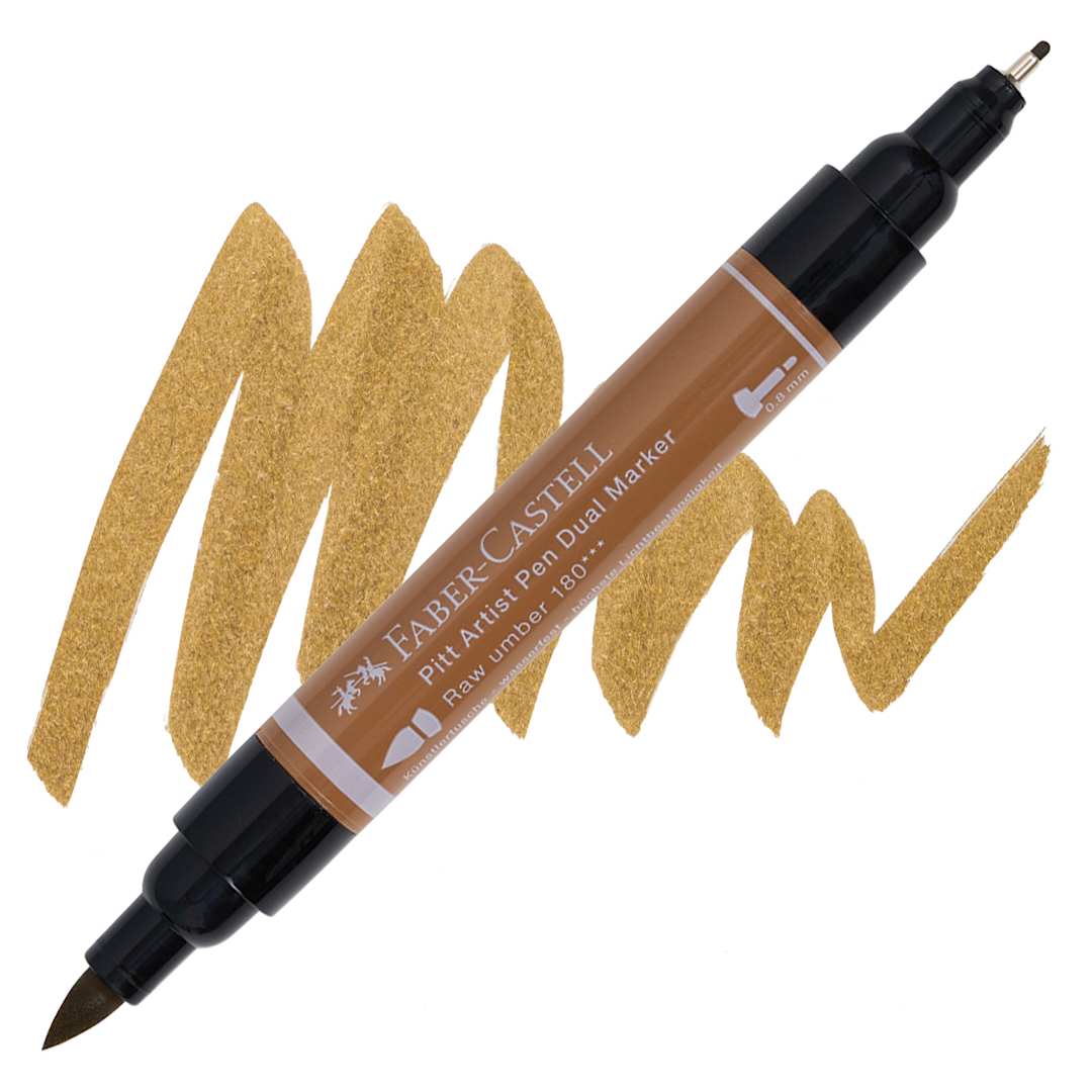Open in modal - Faber-Castell Pitt Artist Pen Dual Tip Marker - Raw Umber 180 marker and swatch