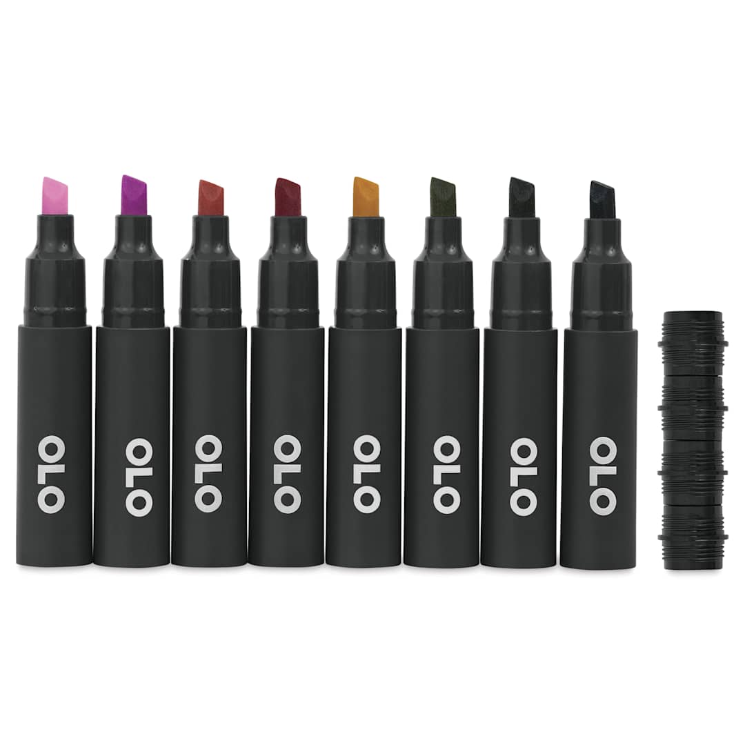 Open in modal - Olo Chisel Dual-Tip Markers - Set of 8, Botanical, caps off