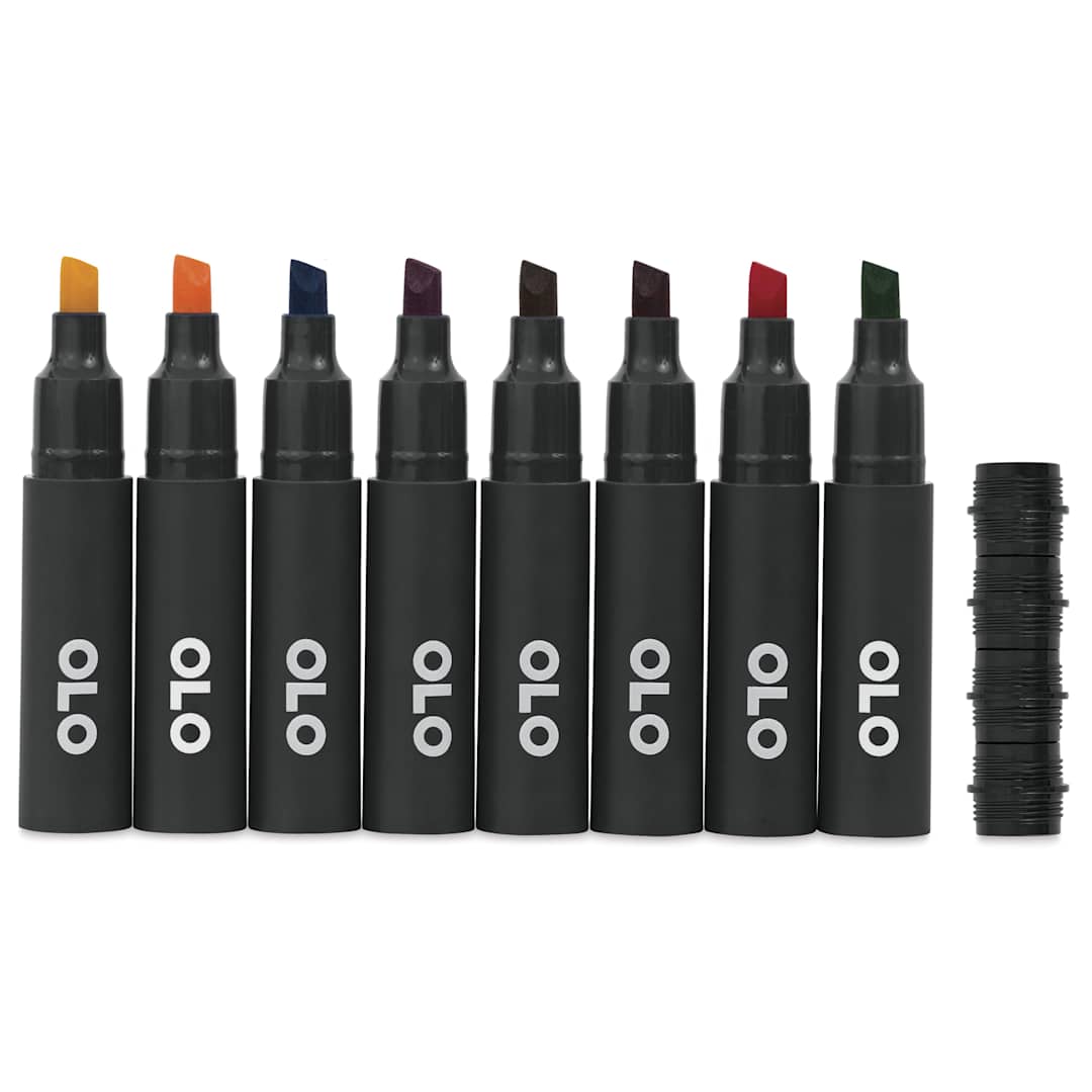 Open in modal - Olo Chisel Dual-Tip Markers - Set of 8, Comic, caps off