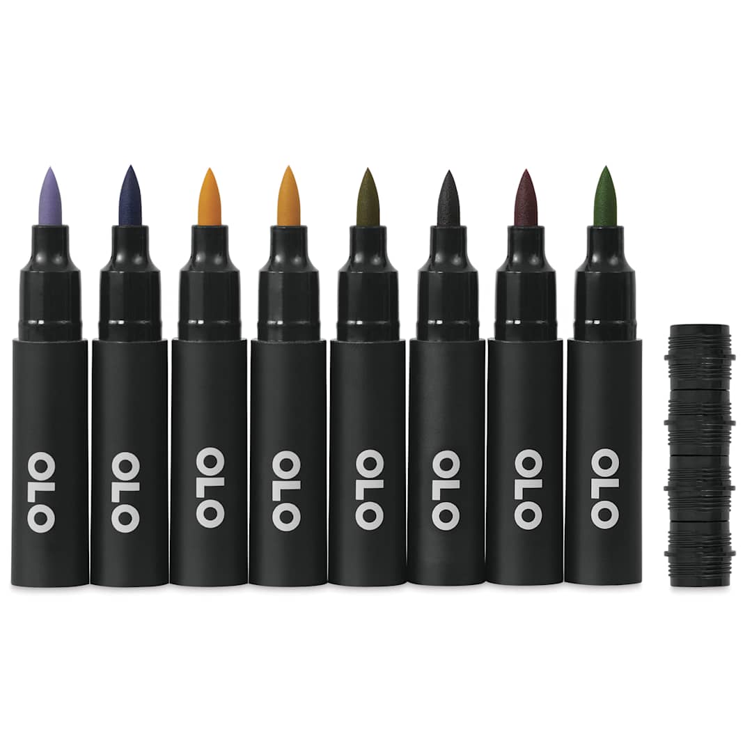 Open in modal - Olo Brush Dual-Tip Markers - Set of 8, Architecture, caps off
