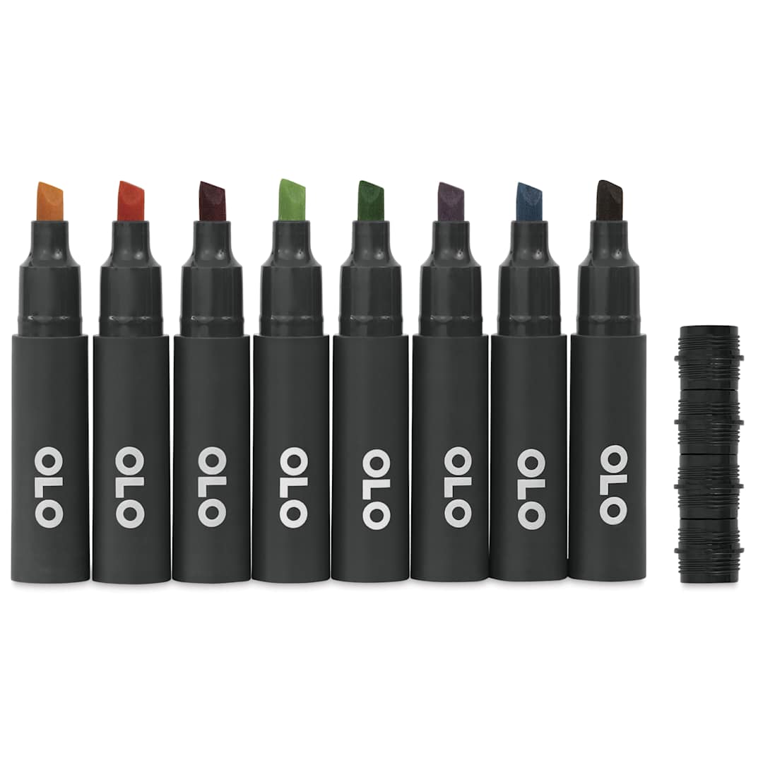 Open in modal - Olo Chisel Dual-Tip Markers - Set of 8, Urban, caps off