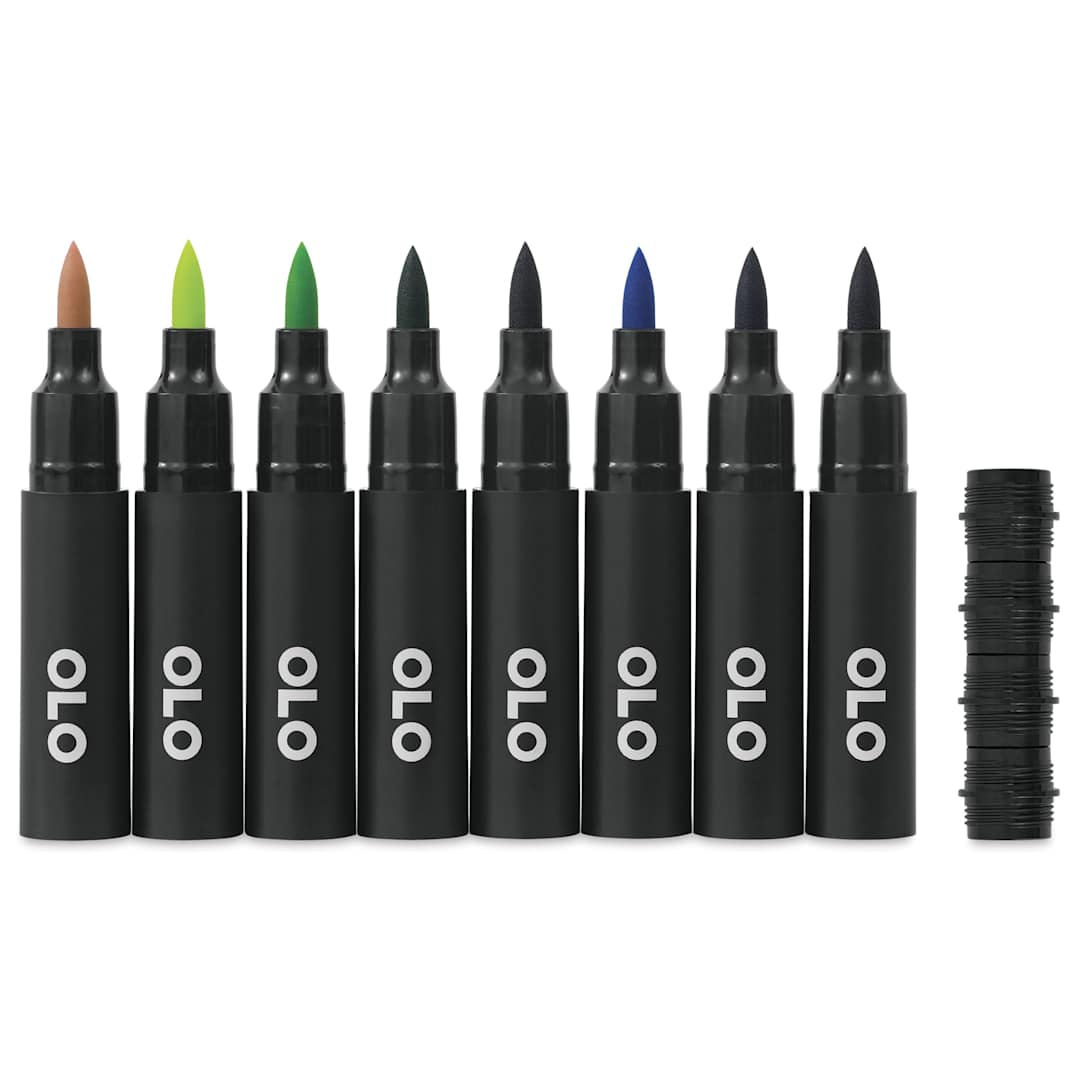 Open in modal - Olo Brush Dual-Tip Markers - Set of 8, Landscape, caps off