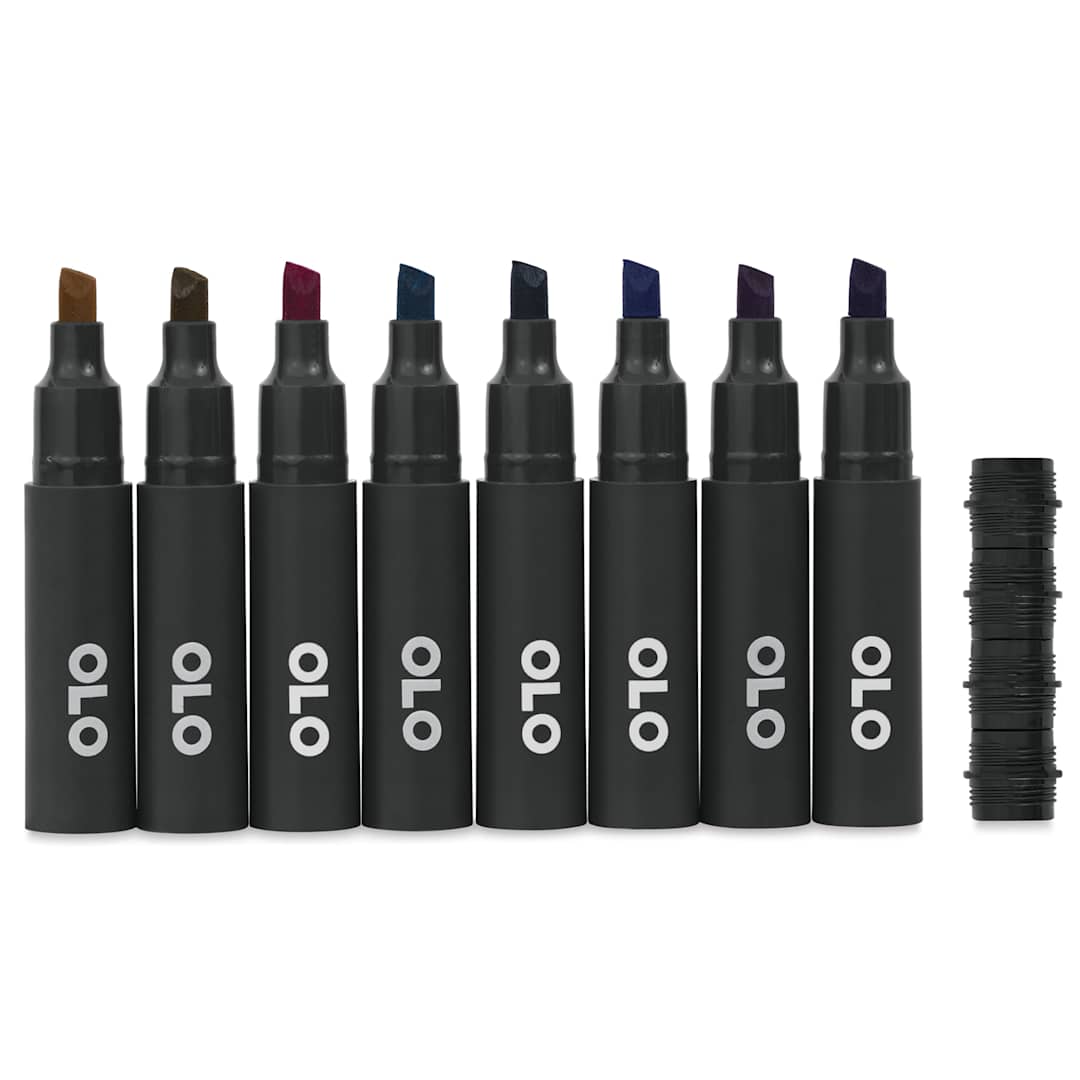 Open in modal - Olo Chisel Dual-Tip Markers - Set of 8, Rich, caps off