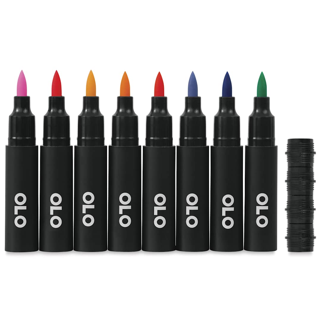 Open in modal - Olo Brush Dual-Tip Markers - Set of 8, Manga 1, cap off