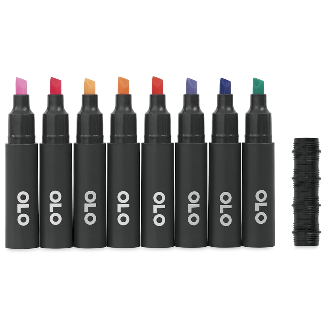 Open in modal - Olo Chisel Dual-Tip Markers - Set of 8, Manga 1, caps off