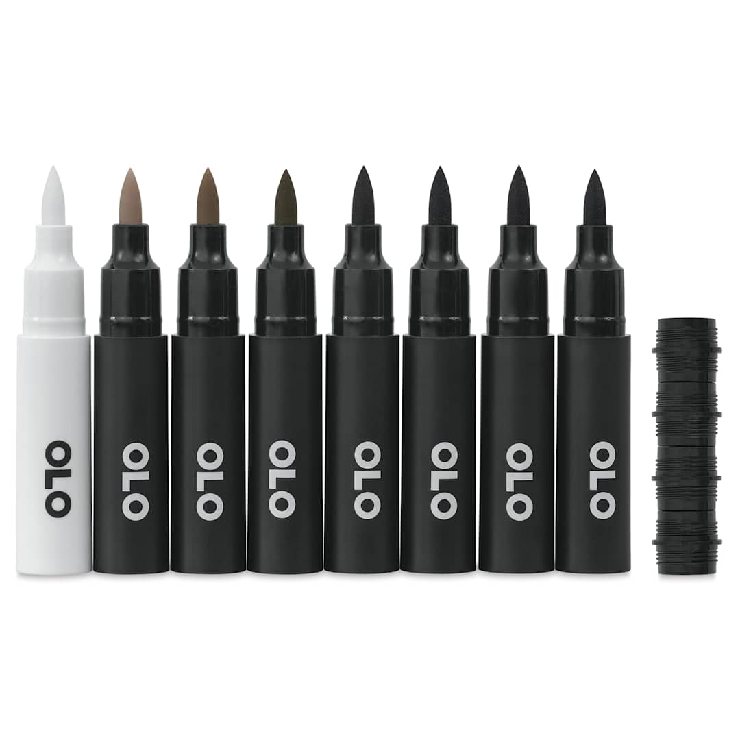 Open in modal - Olo Brush Dual-Tip Markers - Set of 8, Warm Gray, caps off