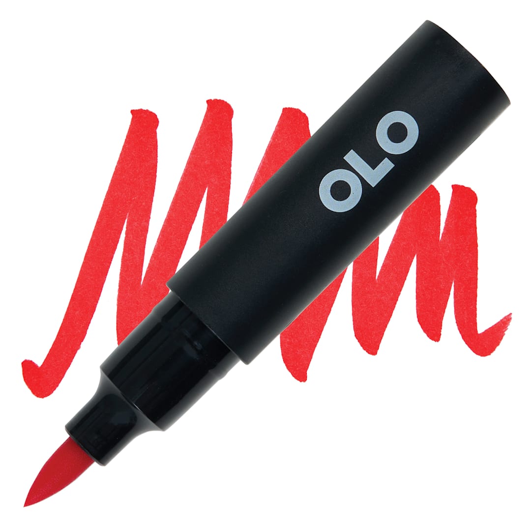 Open in modal - Olo Brush-Tip Half Marker - R0.5 Vermilion marker and swatch