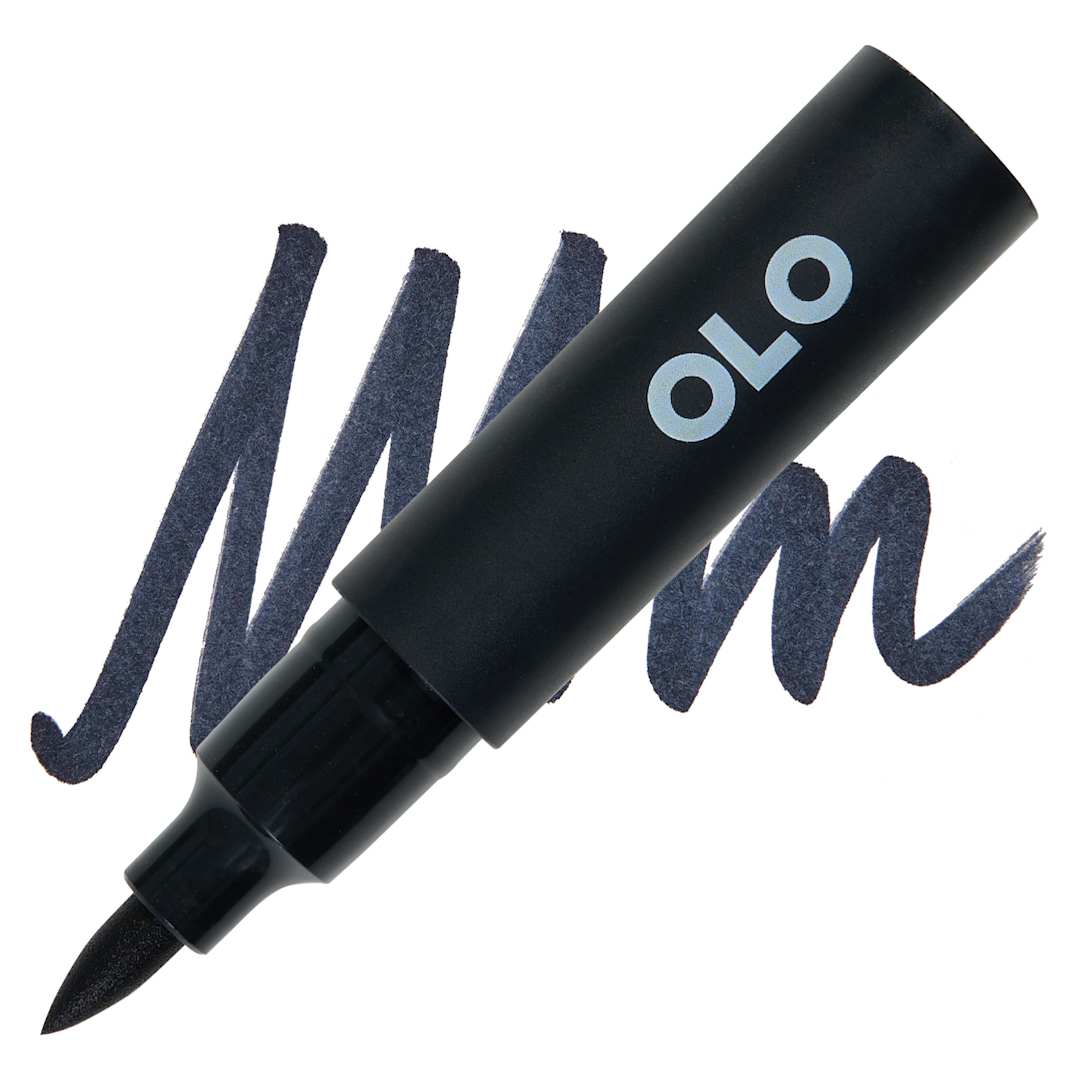 Open in modal - Olo Brush-Tip Half Marker - BK Blue Black marker and swatch