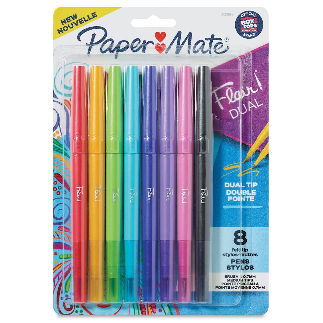 Open in modal - Paper Mate Flair Dual Tip Pens - Set of 8, front of the packaging