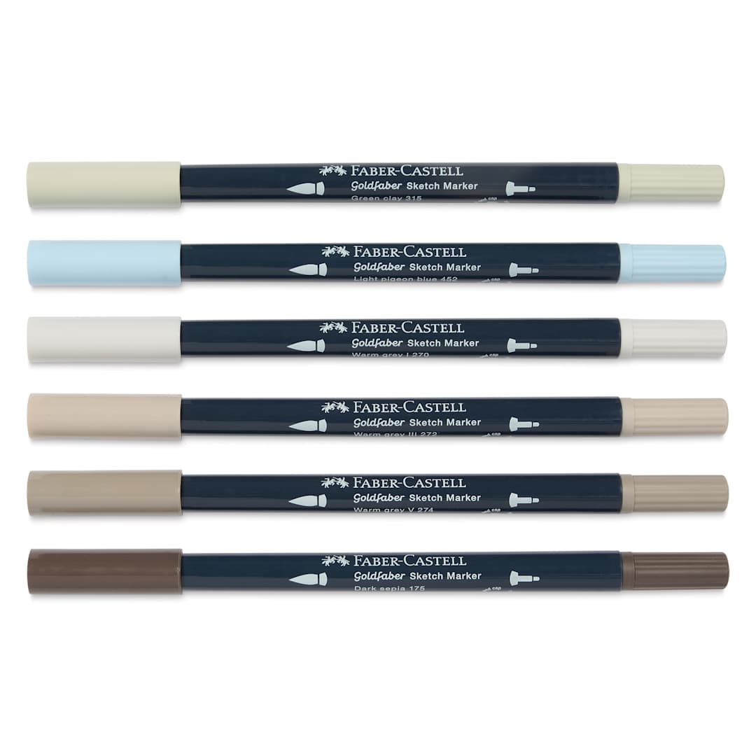 Open in modal - Faber-Castell Goldfaber Sketch Dual-Tip Markers - Architecture, Set of 6, caps on