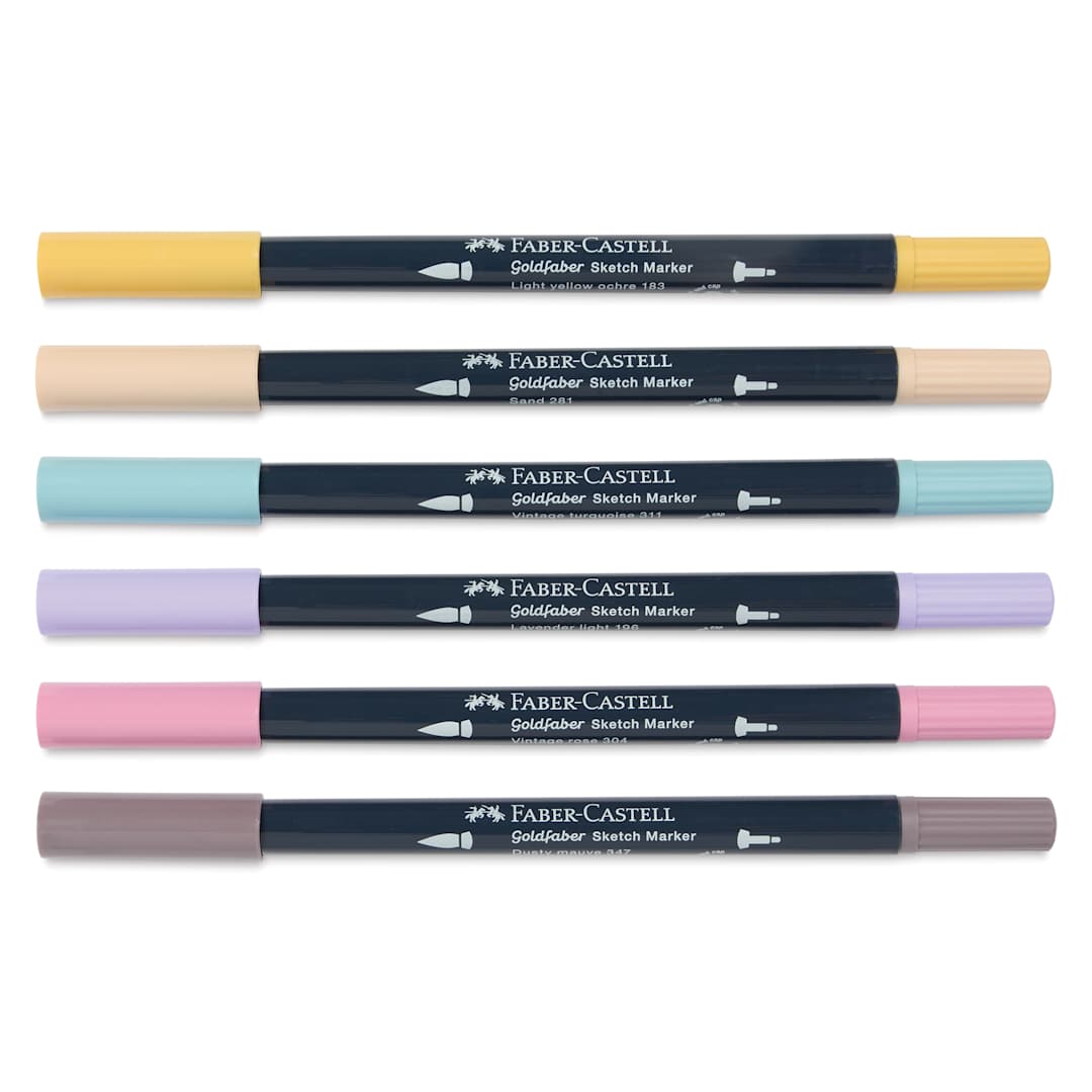 Open in modal - Faber-Castell Goldfaber Sketch Dual-Tip Markers - Fashion, Set of 6, caps on