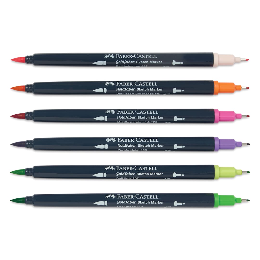 Open in modal - Faber-Castell Goldfaber Sketch Dual-Tip Markers - Graphic Novel, Set of 6, caps off