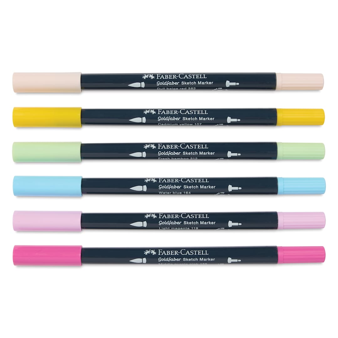 Open in modal - Faber-Castell Goldfaber Sketch Dual-Tip Markers - Kawaii, Set of 6, caps on