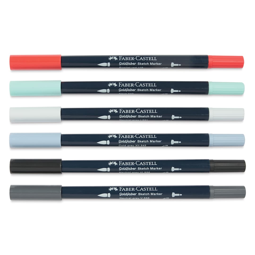 Open in modal - Faber-Castell Goldfaber Sketch Dual-Tip Markers - Car Design, Set of 6, caps on