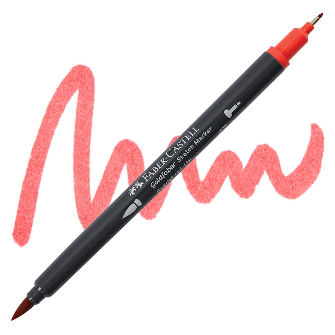 Open in modal - Faber-Castell Goldfaber Sketch Dual-Tip Marker - 118 Scarlet Red, swatch and marker