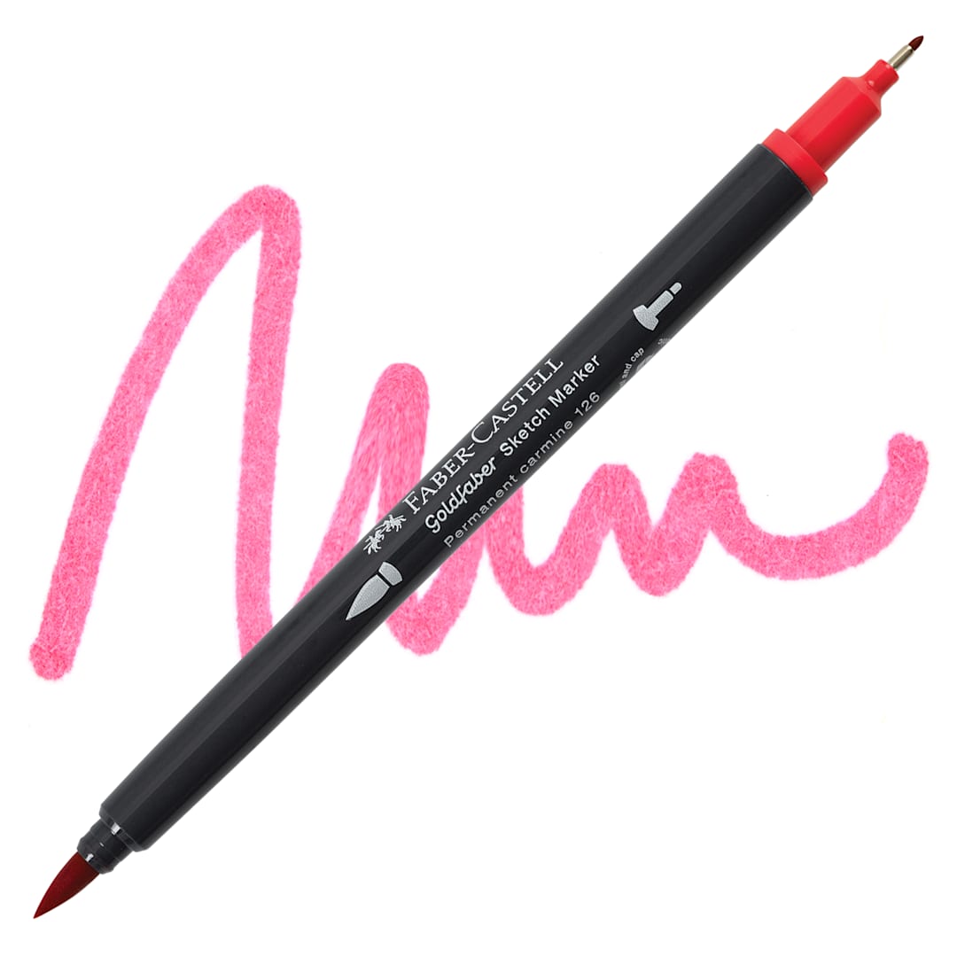 Open in modal - Faber-Castell Goldfaber Sketch Dual-Tip Marker - 126 Permanent Carmine, swatch and marker