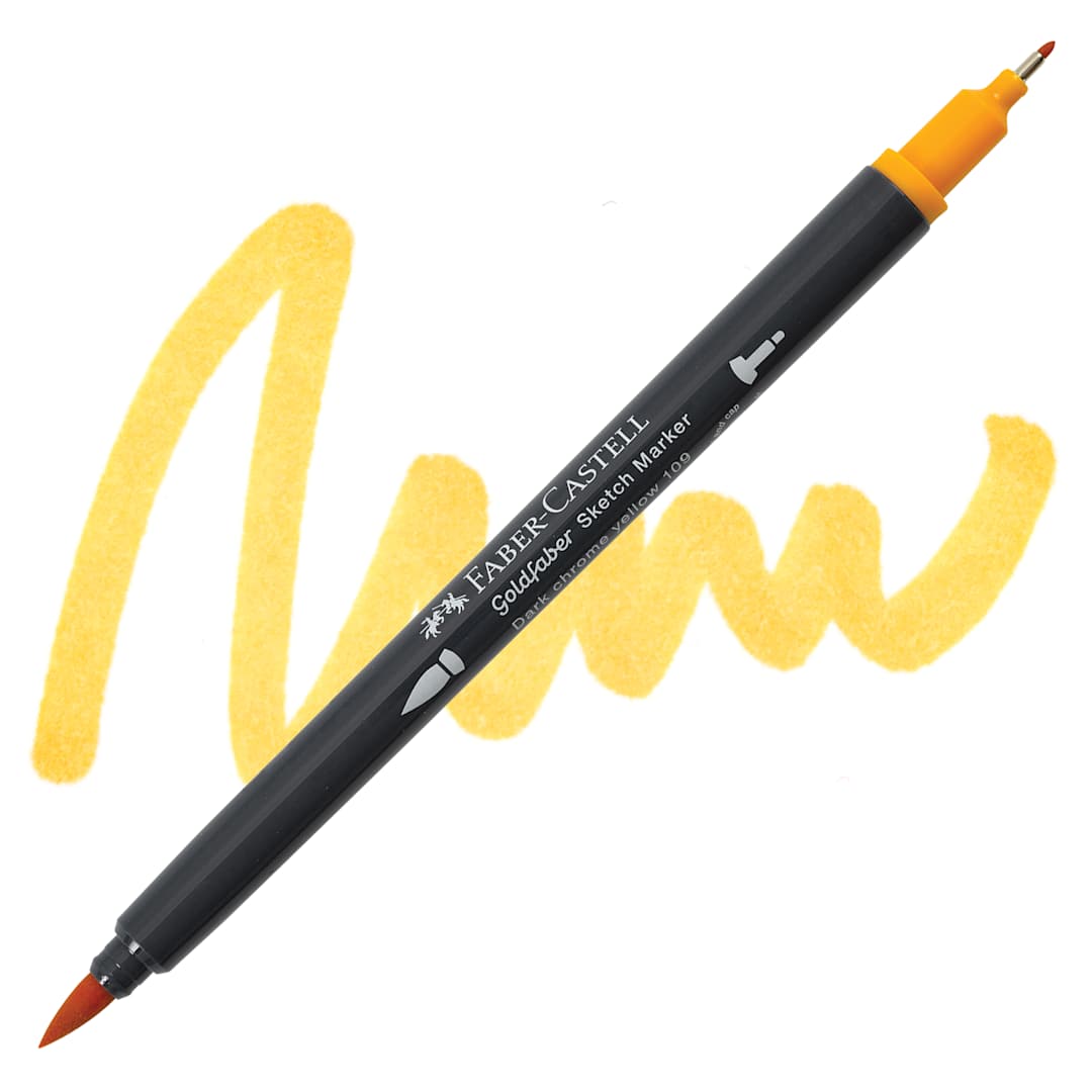 Open in modal - Faber-Castell Goldfaber Sketch Dual-Tip Marker - 109 Dark Chrome Yellow, swatch and marker