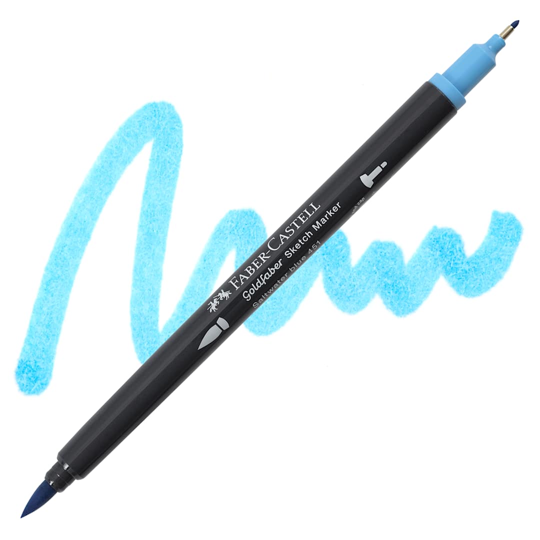 Open in modal - Faber-Castell Goldfaber Sketch Dual-Tip Marker - 451 Saltwater Blue, swatch and marker