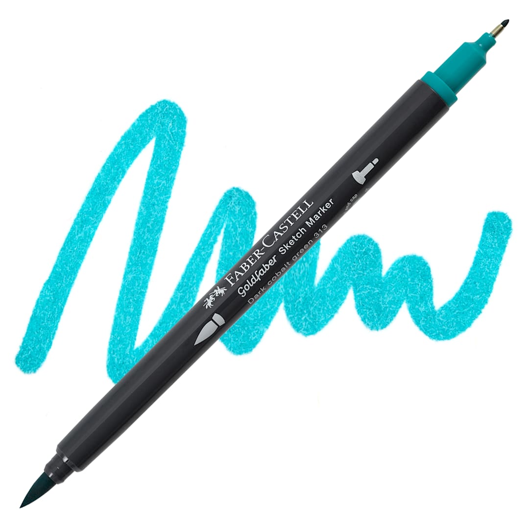 Open in modal - Faber-Castell Goldfaber Sketch Dual-Tip Marker - 313 Dark Cobalt Green, swatch and marker