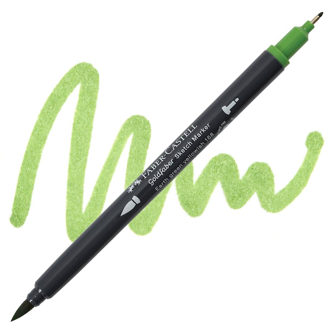 Open in modal - Faber-Castell Goldfaber Sketch Dual-Tip Marker - 168 Earth Green Yellowish, swatch and marker