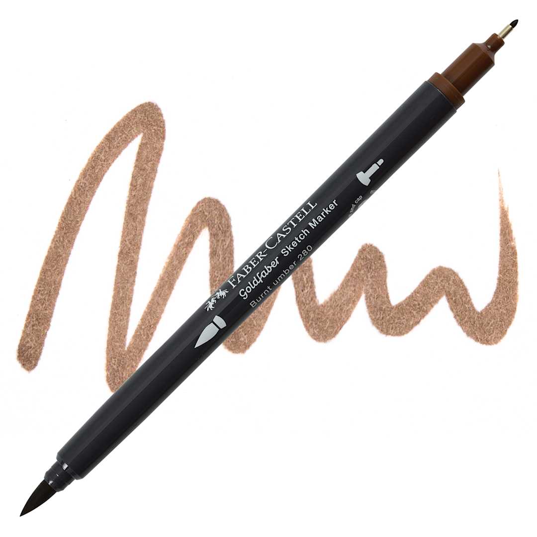 Open in modal - Faber-Castell Goldfaber Sketch Dual-Tip Marker - 280 Burnt Umber, swatch and marker