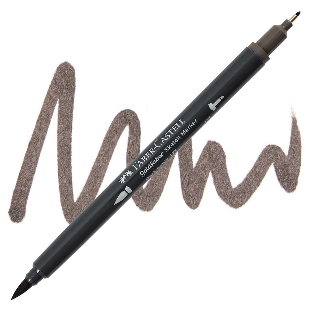 Open in modal - Faber-Castell Goldfaber Sketch Dual-Tip Marker - 175 Dark Sepia, swatch and marker