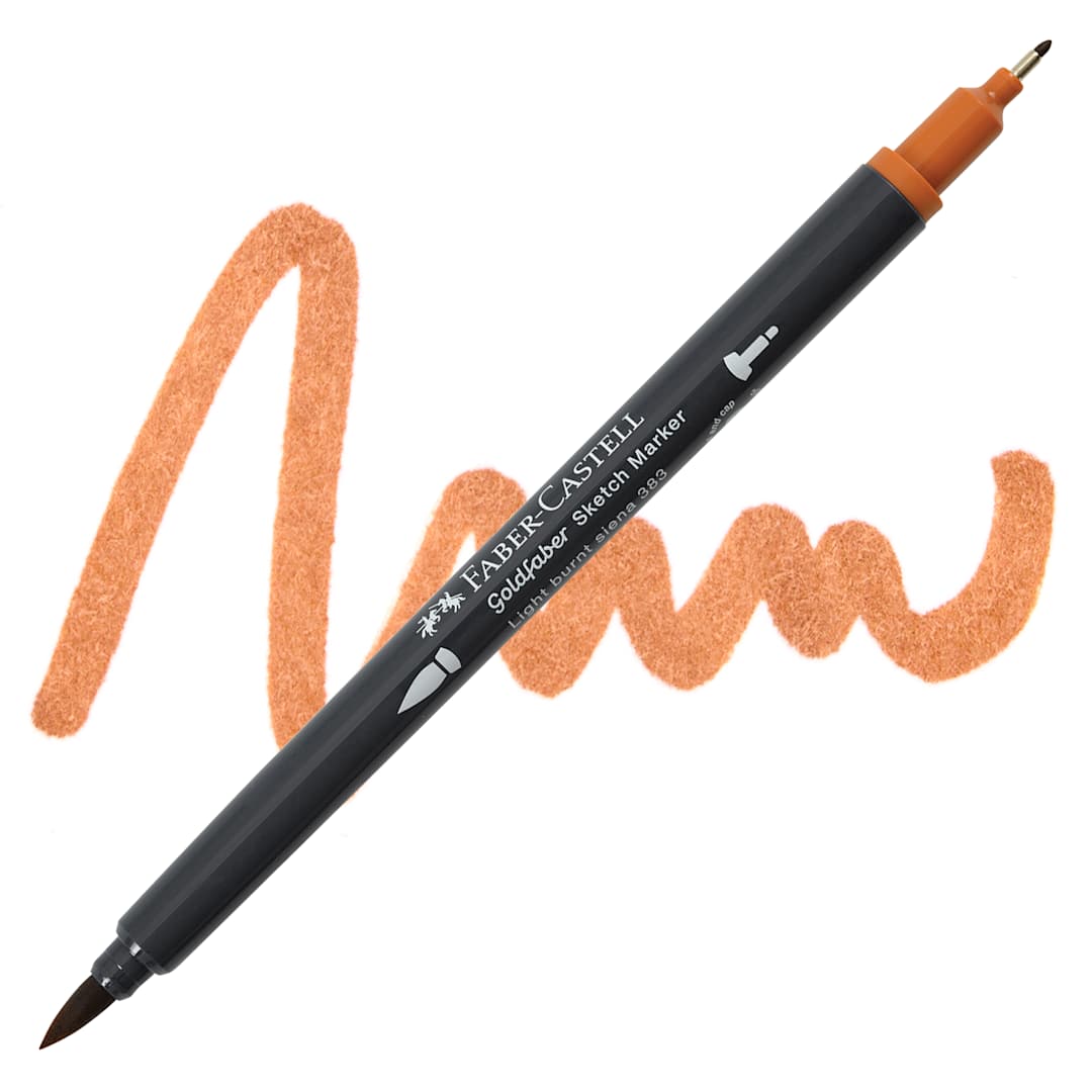 Open in modal - Faber-Castell Goldfaber Sketch Dual-Tip Marker - 383 Light Burnt Sienna, swatch and marker