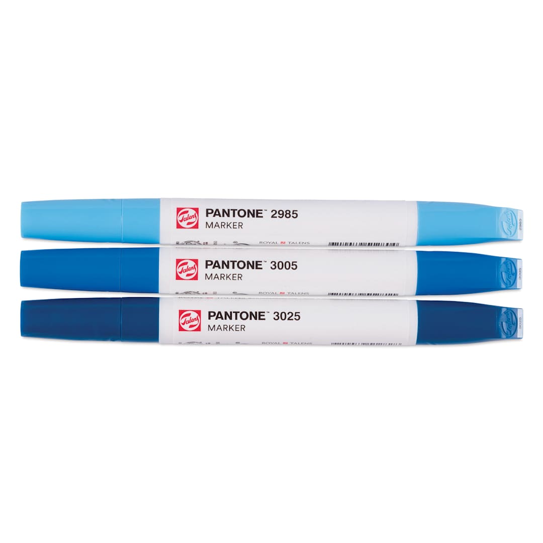 Open in modal - Pantone Dual Tip Markers - Blue, Set of 3, markers laid out with caps on