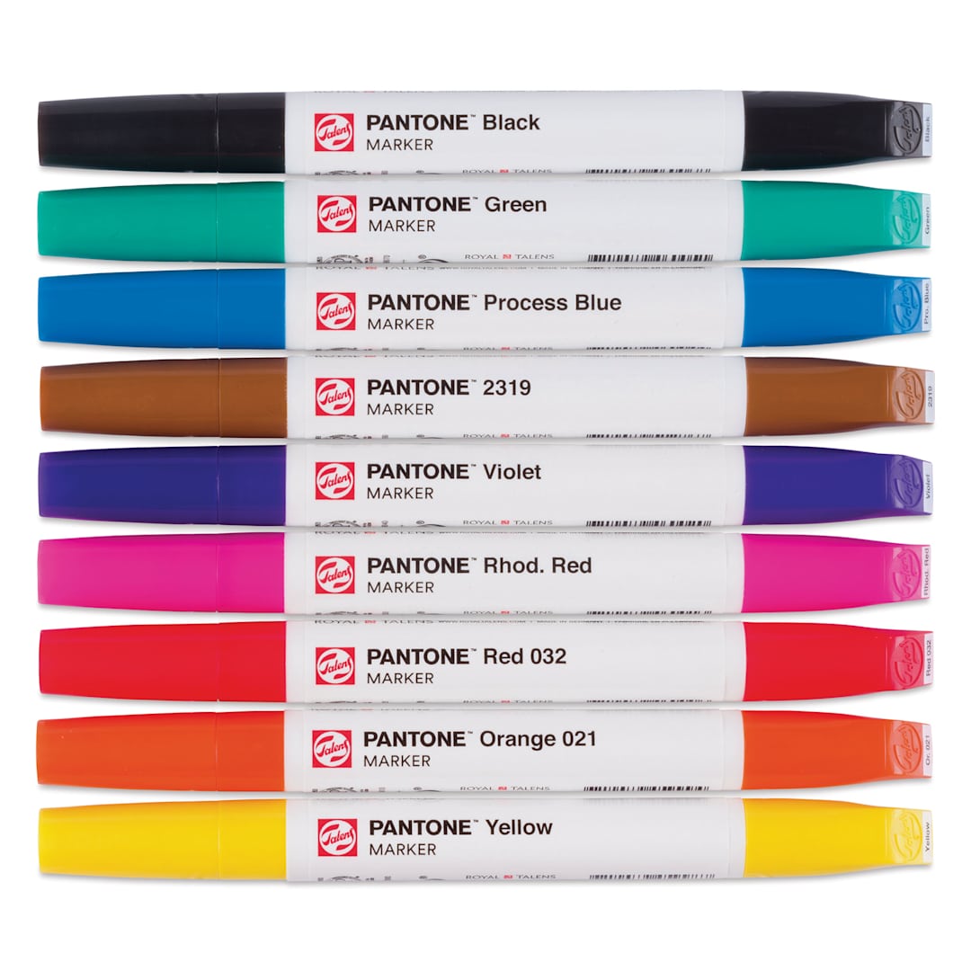 Open in modal - Pantone Dual Tip Markers - Primary, Set of 9, markers laid out with caps on