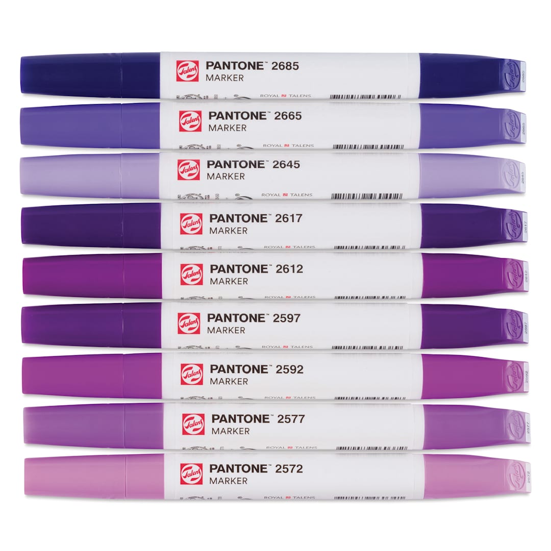 Open in modal - Pantone Dual Tip Markers - Purple, Set of 9, markers with caps on