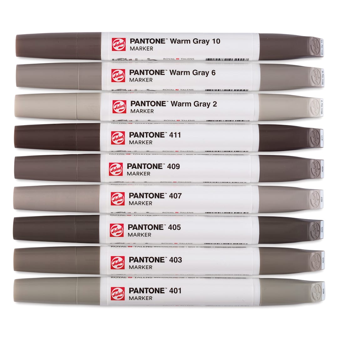 Open in modal - Pantone Dual Tip Markers - Warm Gray, Set of 9, markers laid out with caps on