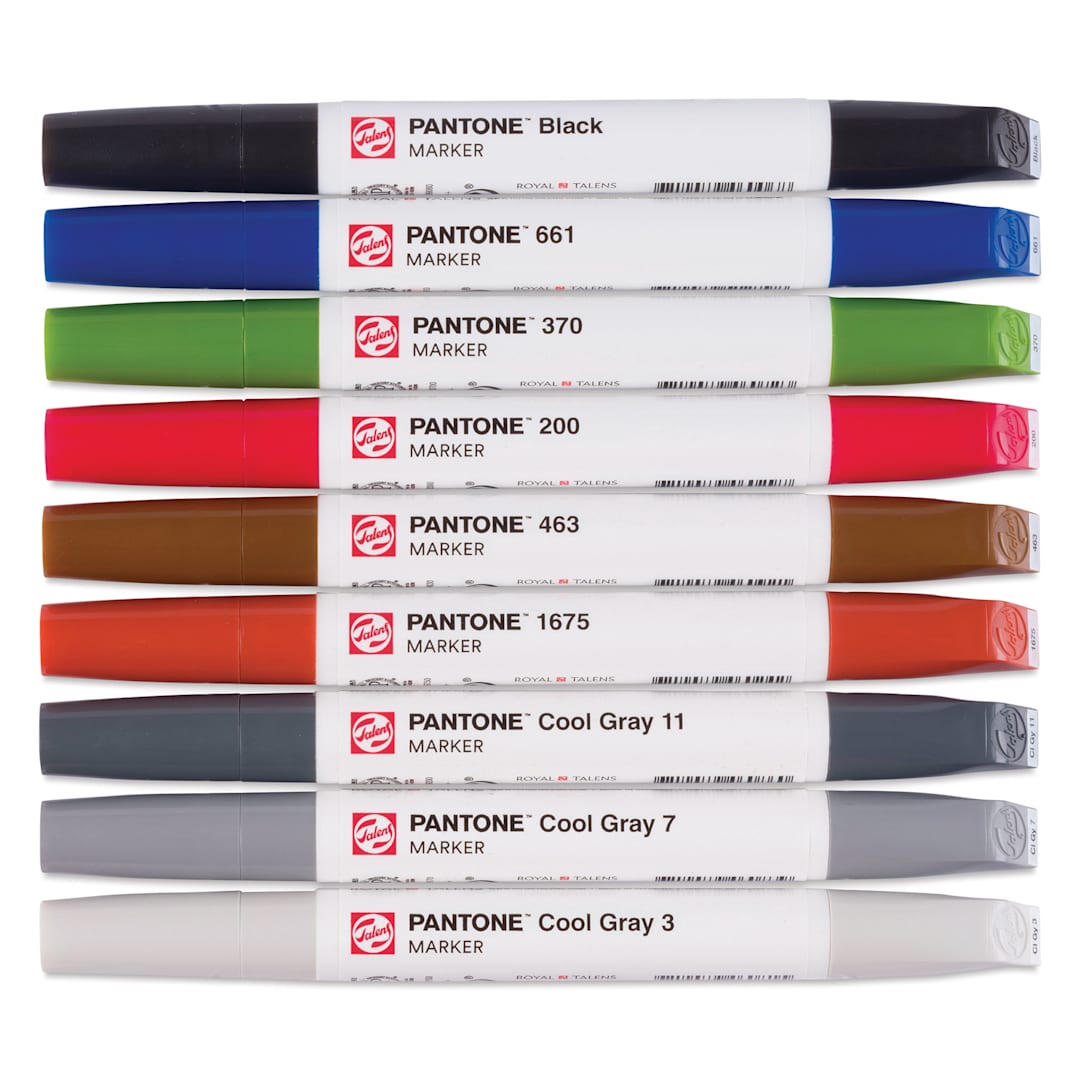 Open in modal - Pantone Dual Tip Markers - City, Set of 9, markers laid out with caps on