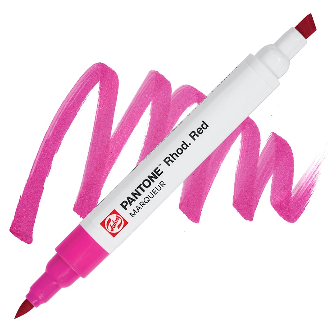 Open in modal - Pantone Dual Tip Marker - Rhod. Red, swatch and marker