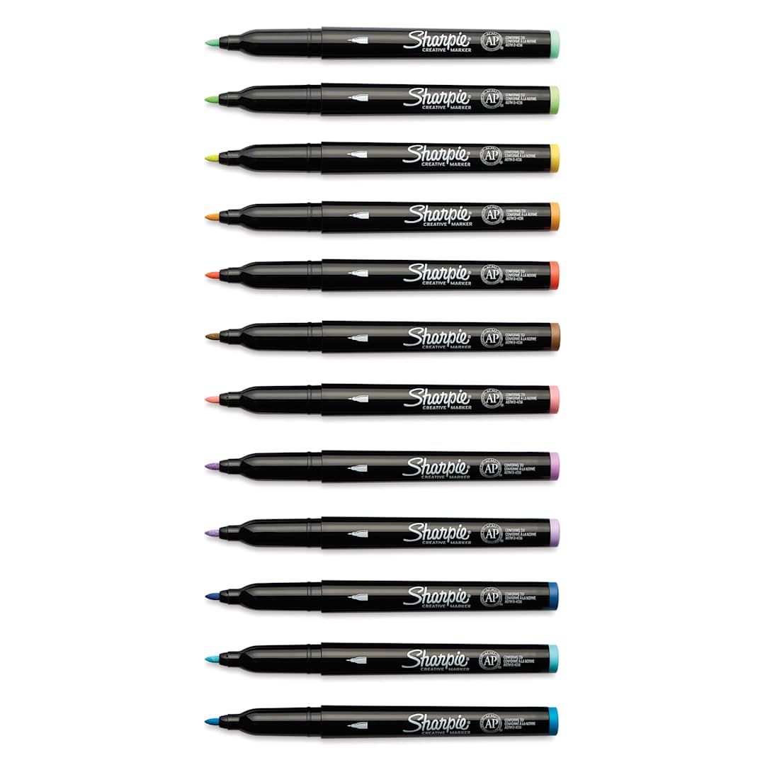 Open in modal - Sharpie Creative Acrylic Markers - Set of 12, Earth Tones, Fine Tip with caps off