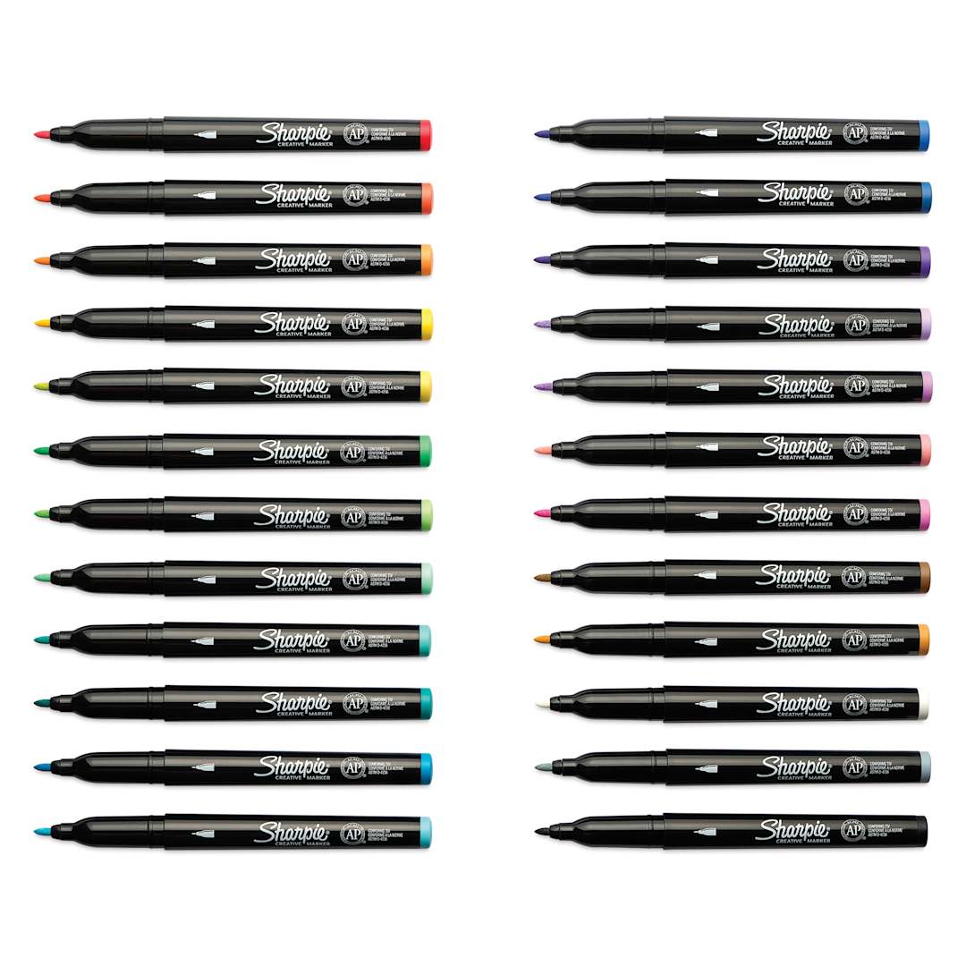 Open in modal - Sharpie Creative Acrylic Markers - Set of 24, Classic and Earth Tones, Fine Tip with caps off