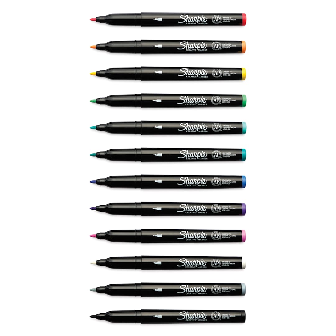 Open in modal - Sharpie Creative Acrylic Markers - Set of 12, Classic, Fine Tip with caps off