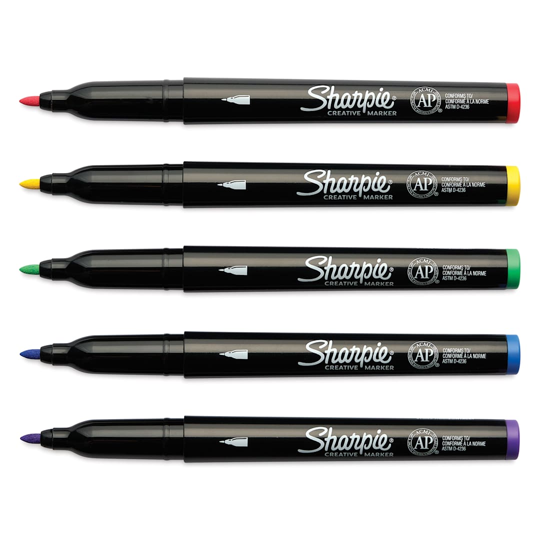 Open in modal - Sharpie Creative Acrylic Markers - Set of 5, Classic, Fine Tip with caps off