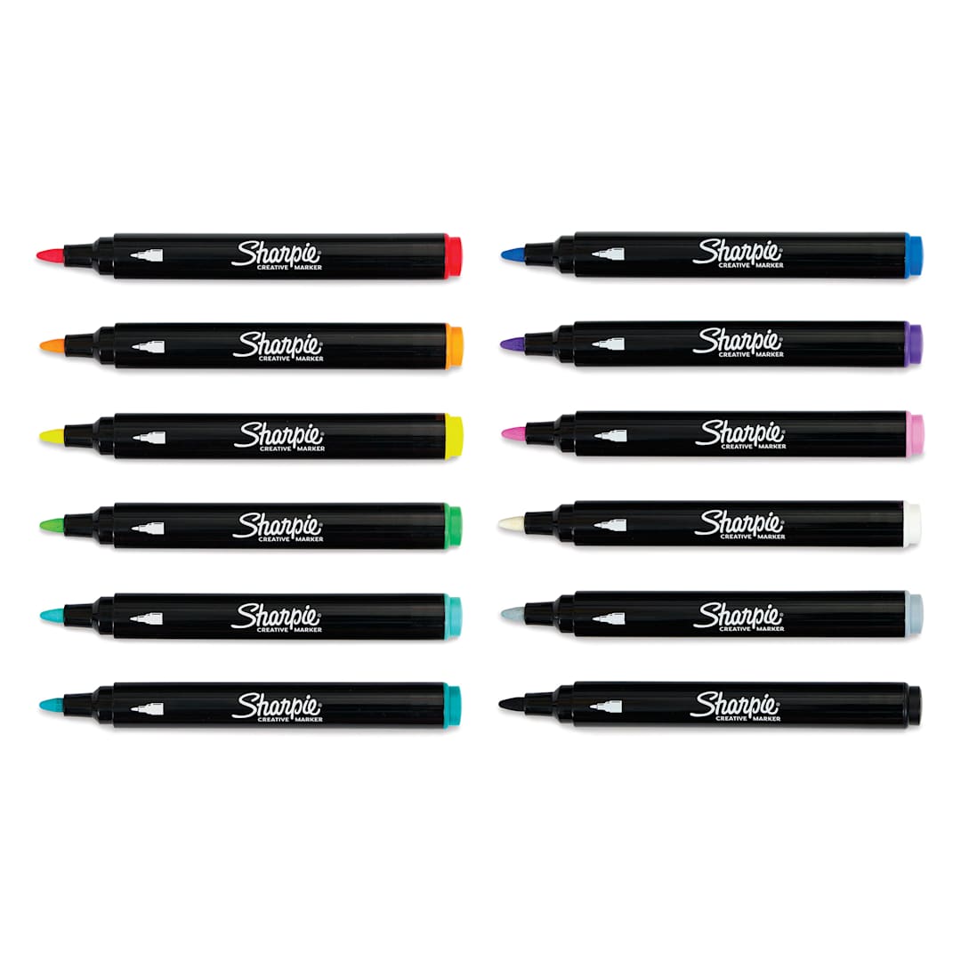 Open in modal - Sharpie Creative Acrylic Markers - Set of 12, Bullet Tip markers laid out with caps off