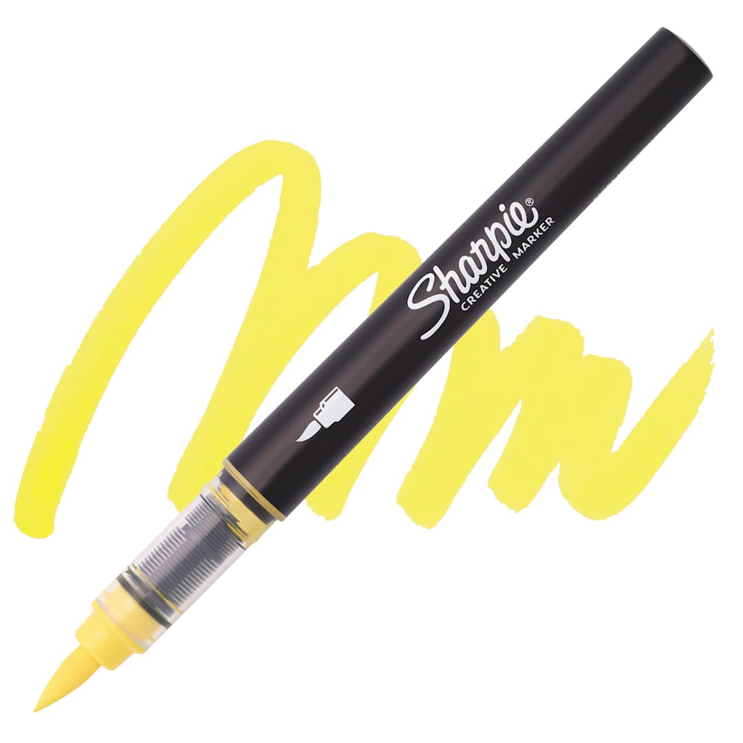 Open in modal - Sharpie Creative Acrylic Marker - Yellow, Brush Tip swatch and marker