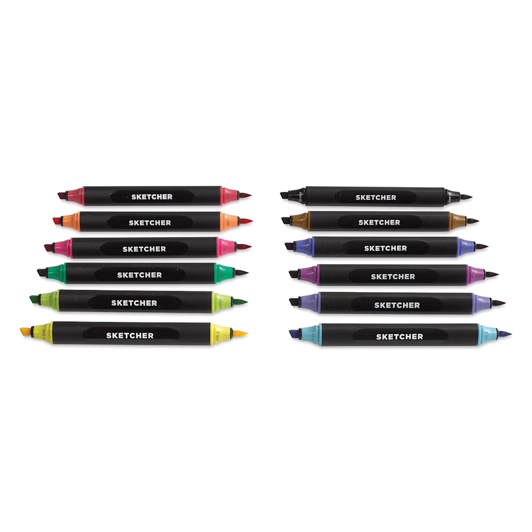 Open in modal - Molotow Sketcher Twin Graphic Markers - Main Kit 1, markers laid out